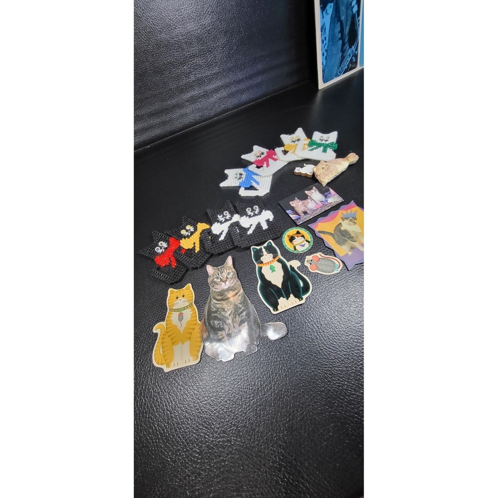 Lot Of 17 CUTE  Vintage Refrigerator Magnets Cats HAND MADE AND VINTAGE LOT